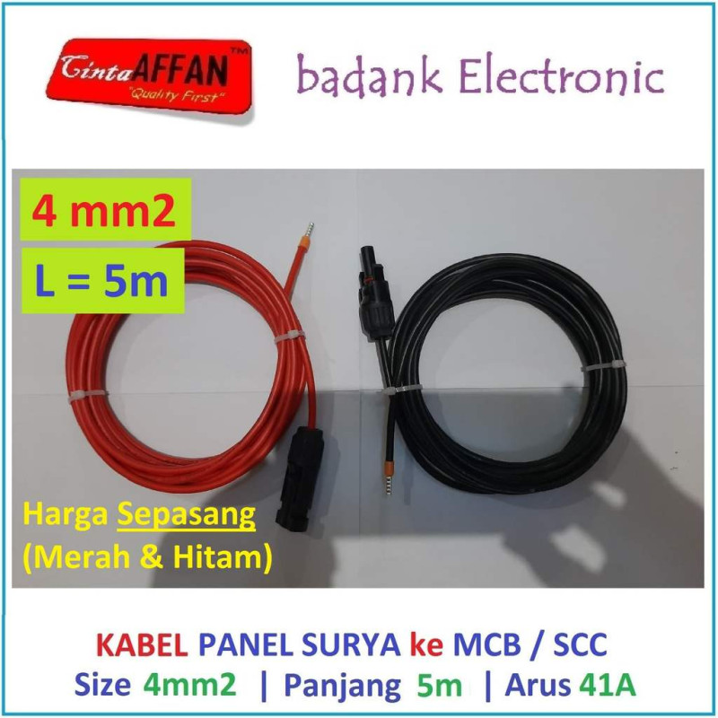 Sepasang Kabel 4 mm2 dari MC4 Panel Surya ke MCB / SCC L  5 meter